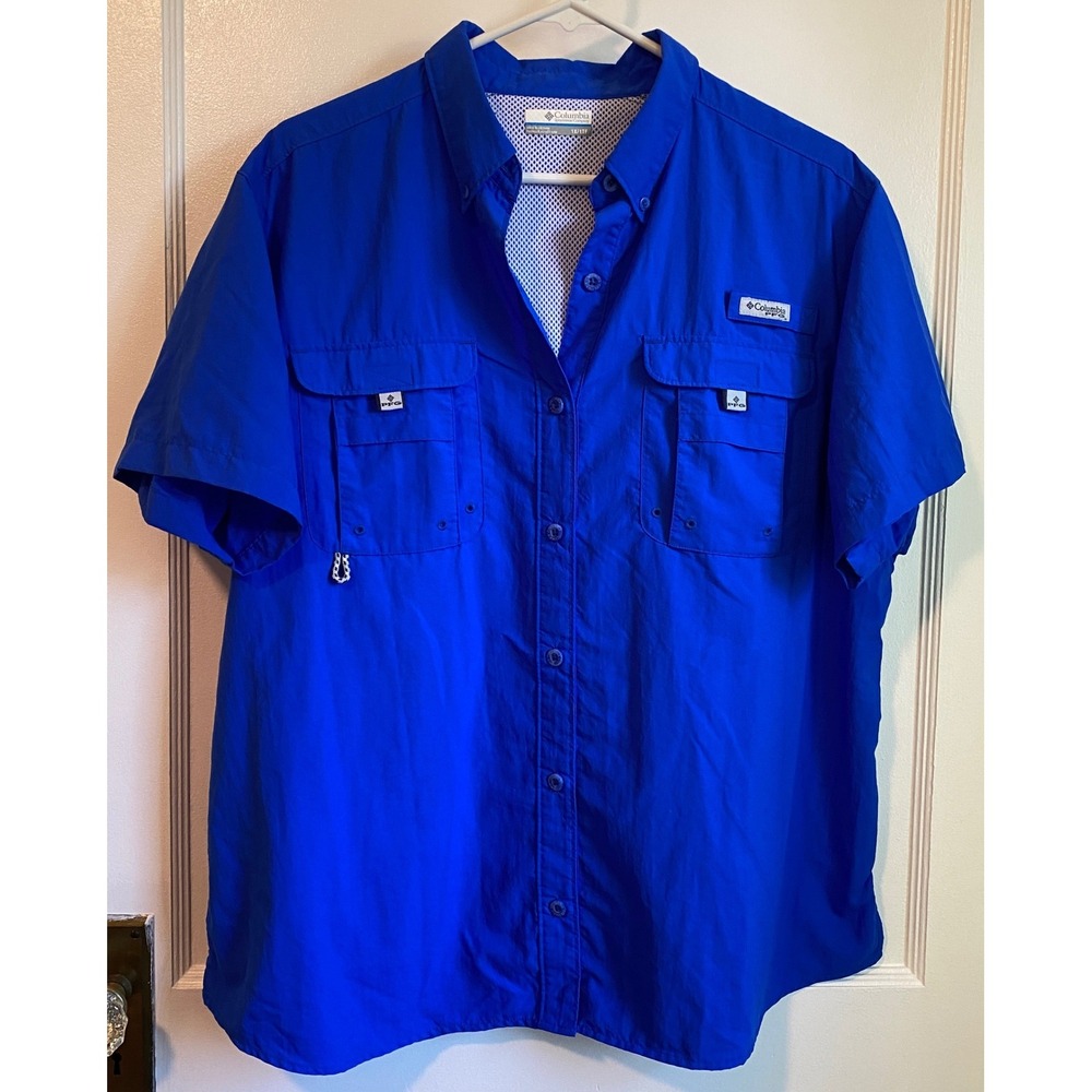 Columbia PFG Bahama II Fishing Shirt Blue Short Sleeve Womens 1X UPF 30 Vent